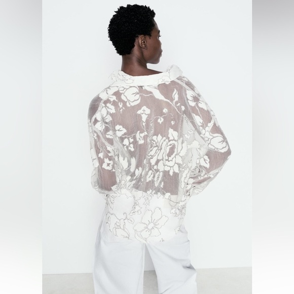 New ZARA Contrasting Devore Shirt - Picture 4 of 10